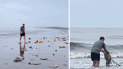 Watch: Man caught dumping plastic, garbage into sea; points at environmentalist when asked ‘who will clean this?’ | India News