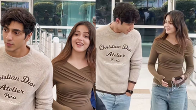 Ahaan Panday and Aneet Padda spotted chatting and giggling at the airport amid dating rumours |