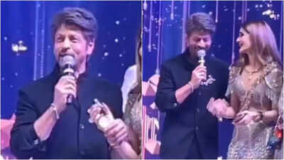 Shah Rukh Khan has a HILARIOUS reaction when asked to recite ‘Bolo zubaan kesari’ dialogue at a wedding in Delhi: ‘Mereko bhi ban karwa dogi’ | Hindi Movie News