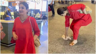 Raveena Tandon wins hearts after stopping to pick up litter at Mumbai airport; fans praise by commenting ‘respect button’: Watch VIRAL video | Hindi Movie News