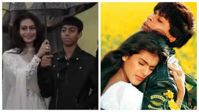 Shah Rukh Khan gushes over Kajol’s kids Yug and Nysa coincidentally dressing up as Raj and Simran for ‘DDLJ’ statue unveiling event |