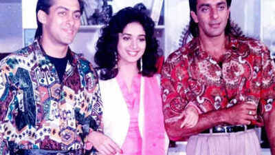 THIS Salman Khan, Sanjay Dutt and Madhuri Dixit’s 34 year old pic from the sets of ‘Saajan’ will make you nostalgic |