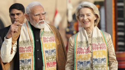 Threads of partnership: EU President Ursula von der Leyen and PM Modi twin in Eri silk scarf | India News