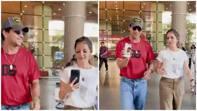 Arslan Goni playfully snatches Sussanne Khan’s phone at airport, reveals Hrithik Roshan on video call | Hindi Movie News