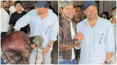 Watch: Varun Dhawan touches Sunny Deol’s feet at Border 2 screening; duo share warm hug | Hindi Movie News