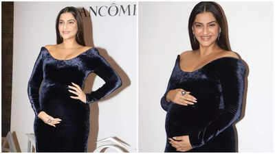 Sonam Kapoor flaunts baby bump at event, mom-to-be glows as she poses for cameras | Hindi Movie News