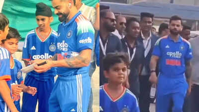 ‘Mini VK’! Virat Kohli meets his childhood lookalike; fans go wild – WATCH | Cricket News