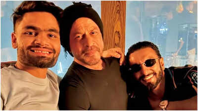 ‘King’ Shah Rukh Khan and ‘Dhurandhar’ Ranveer Singh pose with cricketer Rinku Singh; netizens say, ‘Energetic trio’ | Hindi Movie News