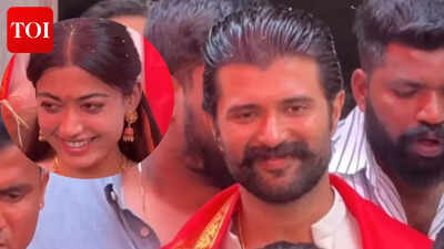 Vijay Deverakonda shields Rashmika Mandanna from crowds during Hyderabad temple visit – Watch Video | Telugu Movie News