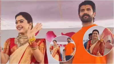 Rashmika Mandanna and Vijay Deverakonda get massive reception in his hometown; actress greets crowd from stage | Telugu Movie News