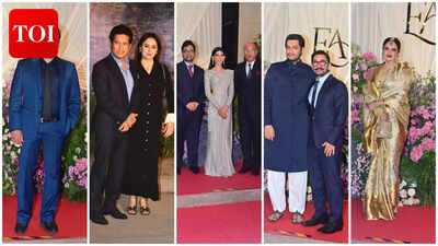 Salman Khan, Sachin Tendulkar, Aamir Khan, Rekha attend Sooraj Barjatya’s daughter Eesha’s grand wedding reception in Mumbai | Hindi Movie News