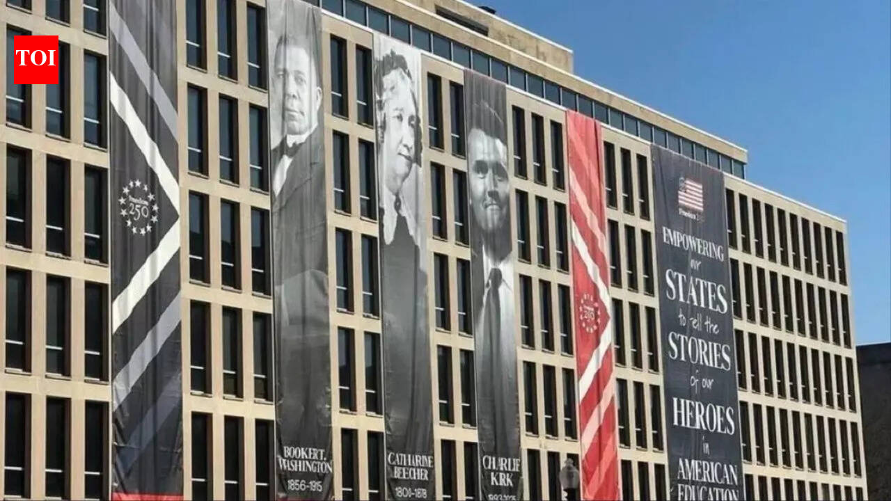 ‘He dropped out of college’: Charlie Kirk’s banner outside US Education Dept building sparks online backlash