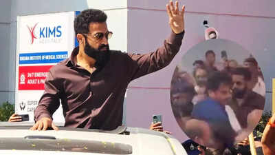 Jr NTR’s visit at KIMS Hospitals sparks chaos, fans gather in large numbers, mob the actor, break escalator |