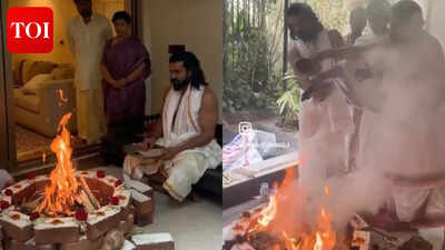 Ram Charan and Chiranjeevi perform a special Homam as Rama Navami coincides with actor’s birthday – WATCH |