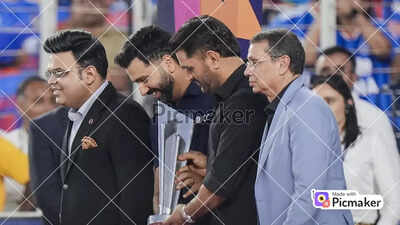 MS Dhoni and Rohit Sharma bring out T20 World Cup trophy in final, Ahmedabad crowd roars – Watch | Cricket News