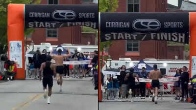 Celebrate too soon? Runner loses marathon in final seconds as rival steals win – Watch | More sports News