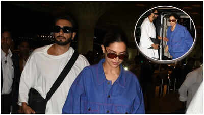Ranveer Singh ensures mom-to-be Deepika Padukone is comfortable at every moment as the couple gets spotted at the airport |