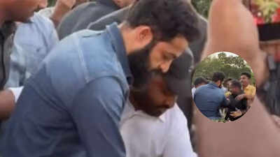 Jr Ntr: ‘Dragon’ star Jr NTR wins praise for helping fan who tripped and fell at his feet during NTR Ghat visit in Hyderabad – Watch | Telugu Movie News