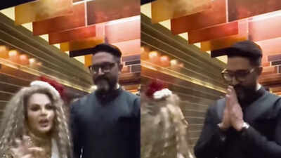 Rakhi Sawant says she’s Abhishek Bachchan’s fan since ‘Guru’ as she meets him at ‘Raja Shivaji’ screening, netizens call him a gentleman as he reacts | Hindi Movie News