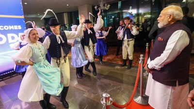 Watch: Slovak nationals welcome PM Modi with Vande Mataram, folk dance performances | India News