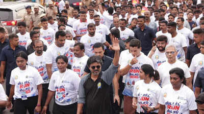 Watch: Tamil Nadu CM Vijay joins thousands in anti-drug awareness run at Chennai’s Marina Beach | India News