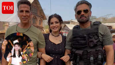 Welcome To The Jungle Trailer: Raveena Tandon’s ‘Mohra’ reunion moment with Akshay Kumar and Suniel Shetty steals spotlight ahead of ‘Welcome To The Jungle’ trailer launch | Hindi Movie News
