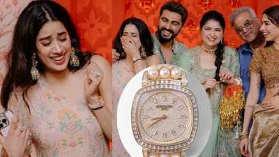 Janhvi Kapoor wears Rs 2.5 crore watch studded with 251 diamonds and a pearl strap at Anshula Kapoor’s chooda ceremony, stuns in a pastel dress |