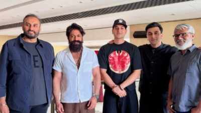 Ranbir Kapoor, Yash pose with Rishab Rikhiram Sharma ahead of ‘Ramayana’ event; trailer to release on July 24 |