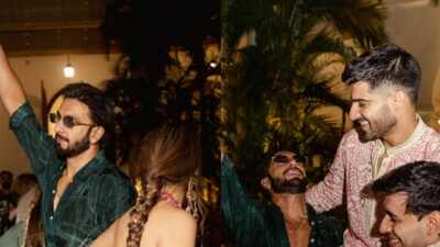 Ranveer Singh dances at a family wedding, carries the groom in VIRAL PICS, looks dapper in a green kurta – WATCH VIDEO | Hindi Movie News