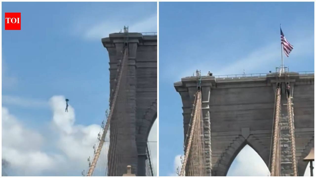 44-year-old man climbs Brooklyn Bridge, strips naked, plants flags and jumps into East River; survives, identified and charged by NYPD