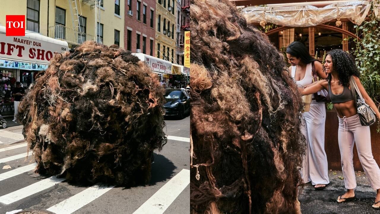Manhattan’s got a hairy situation! Giant 10-foot hairball ‘Tumblehair’ takes over the streets of NYC