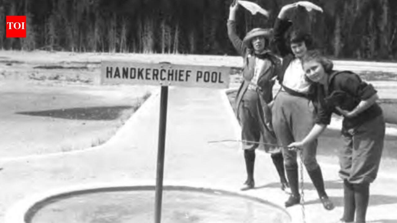 Yellowstone visitors once used Handkerchief Pool like a natural washing machine; after a log stopped its activity in 1926, a 1929 cleanup removed 1.5 bushels of debris, including 100-plus hairpins and a horseshoe