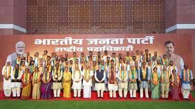 PM Modi meets BJP’s new 65-member national team at party headquarter | India News