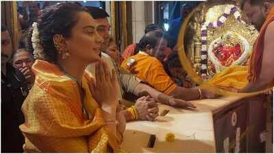 Kangana Ranaut visits Shree Siddhivinayak and Mumba Devi temples: Looks charming in kanjivaram saree |