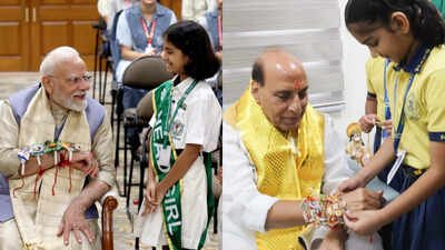 PM Modi, Rajnath celebrate Rakshabandhan with schoolgirls & NCC cadets; Kharge, Rahul extend wishes | India News