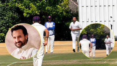 Watch: Saif Ali Khan shows off his bowling skills on London cricket field; fans say, ‘Khandani cricketer hai’ | Hindi Movie News