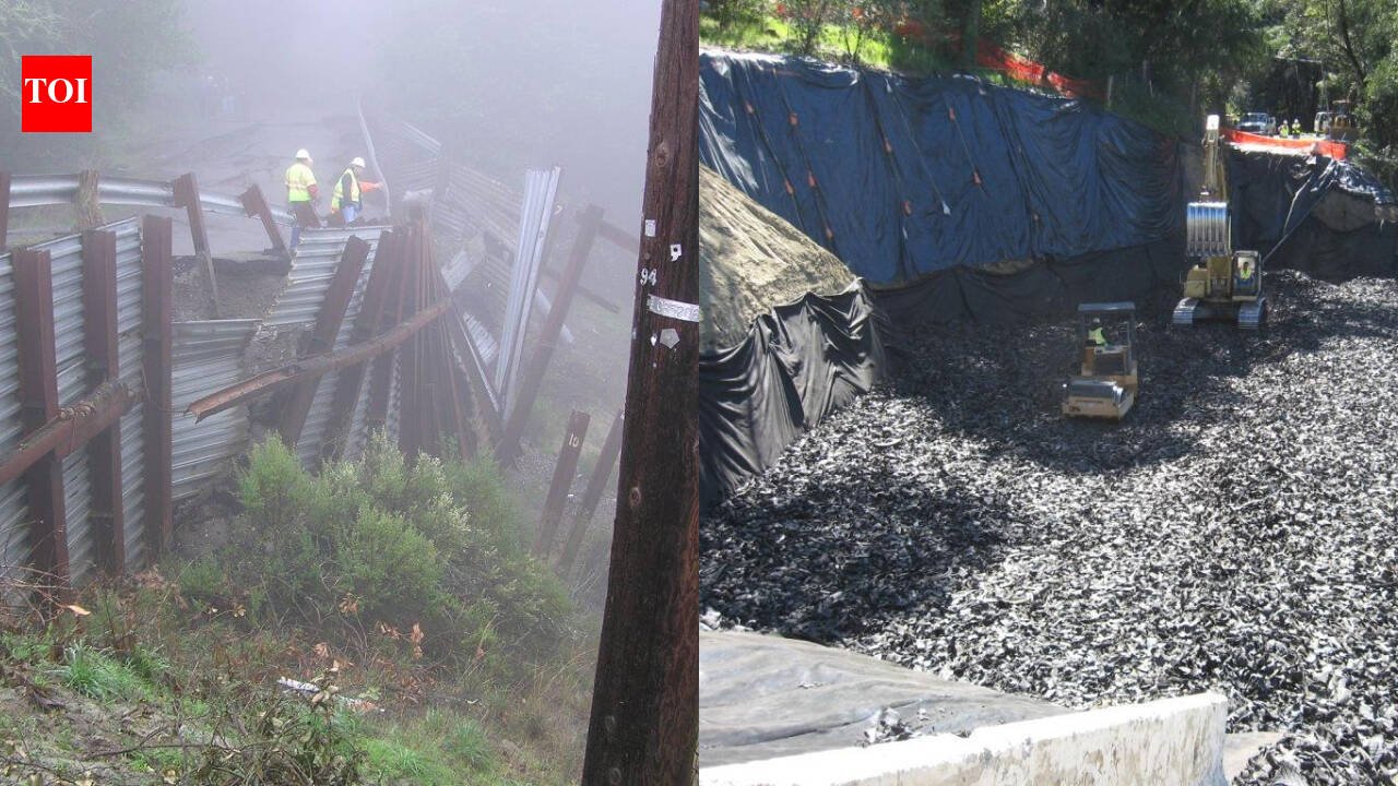 In 2008, heavy rains caused a 20-foot steel-wall road repair in California to fail; in 2009 crews rebuilt the slope using 330,000 waste tyres and saved $300,000