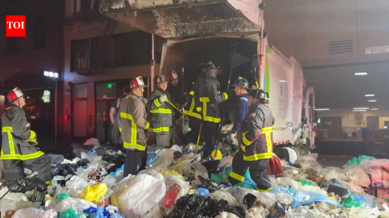 A San Francisco bystander heard screams from a garbage truck after its load had been compacted; 25 firefighters spent more than 2 hours digging a trapped man out alive