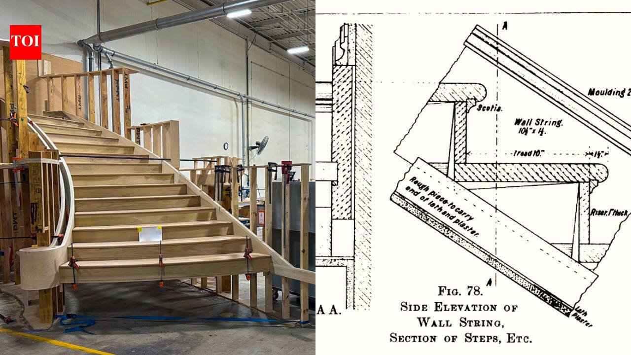 A Newport mansion is being restored with a staircase technique dating to the 1500s; instead of modern exposed fasteners, craftsmen lock the wooden steps together with mortises and wedges