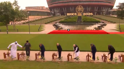 PM Modi, Brics leaders take part in joint tree plantation at Bharat Mandapam: Watch | India News