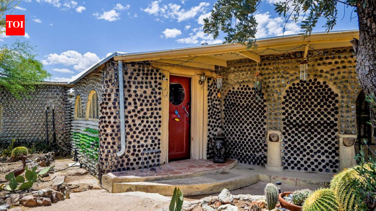 In 1964, an Arizona couple began building a carport with discarded bottles; years later, the project had grown into a 2,700-sq-ft home made with thousands of bottles and listed for $432,500