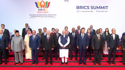 Brics summit day 2: PM Modi, Putin, Xi join world leaders at Bharat Mandapam for family photo – Video | India News