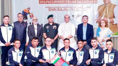 Defence minister Rajnath felicitates expedition crew that summited 20 unclimbed peaks in Ladakh | India News