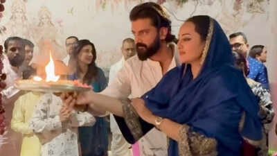 Sonakshi Sinha and Zaheer Iqbal share Ganpati aarti video from Arpita Khan’s house, switch off comments amid past trolling |