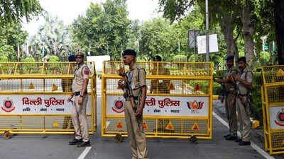 Delhi Police files multiple FIRs over INDIA bloc protest, cites barricade-breaking, graffiti | India News