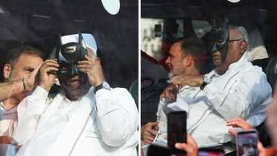Anti-CEC protest: Congress chief Kharge dons Batman mask during march to Supreme Court | India News
