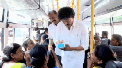 Watch: Tamil Nadu CM Vijay plays bus conductor, hands out tickets after expanding free travel scheme | India News